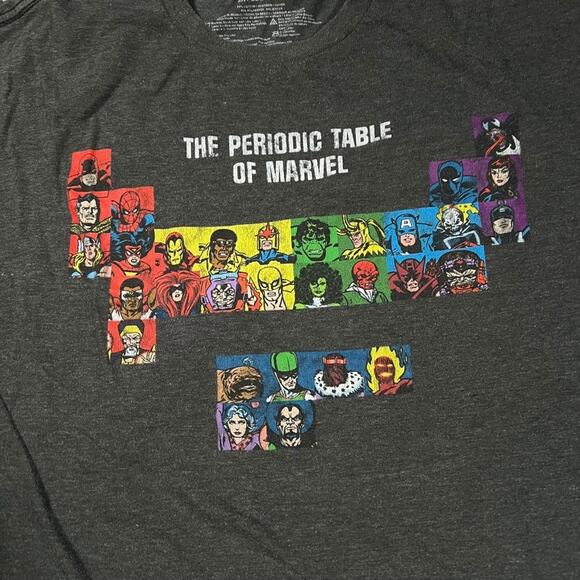 Marvel 2X Comic Book Graphic Tee Periodic Table Charcoal Gray Crewneck Modern - Picture 3 of 5